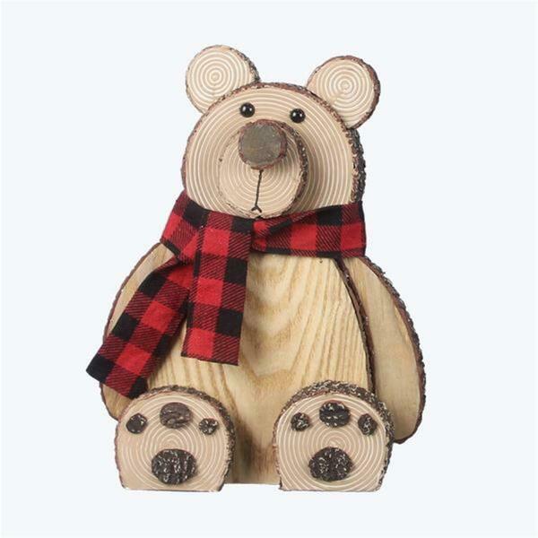 Youngs Wood Christmas Plaid Bear Tabletop 91780